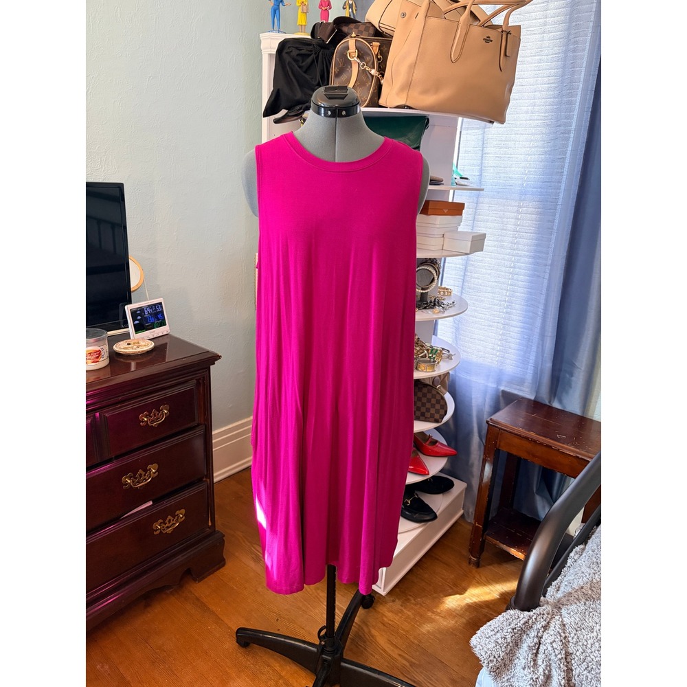 Time and Tru Swing Dress XXL 20 Magenta Sleeveless Pocket Casual Relaxed Summer